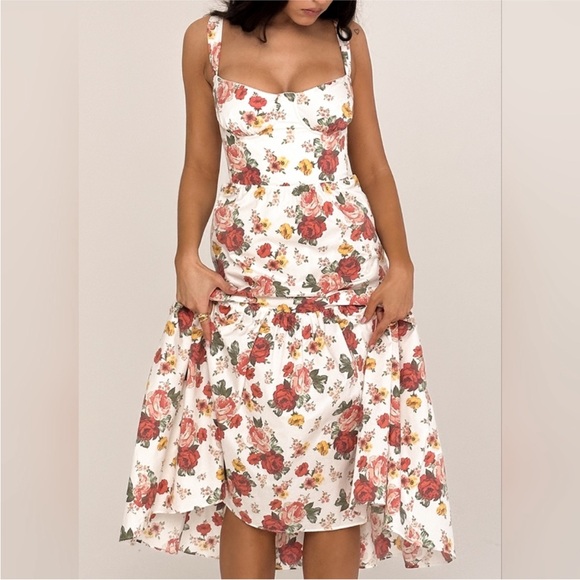 House of CB Dresses & Skirts - House of CB Floral Midi Dress - Red and White